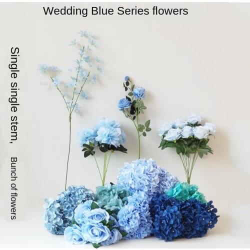 Blue Series Flower Peony Artificial Flowers Real Touch Artificial Bouquet Fake Flower for Wedding Rose Flowers Home Garen Decor