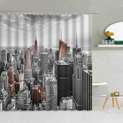 Modern City Center Architecture Scenery Shower Curtain Building Night Landscape Bathroom Supplies Fabric Hanging Curtains Decor