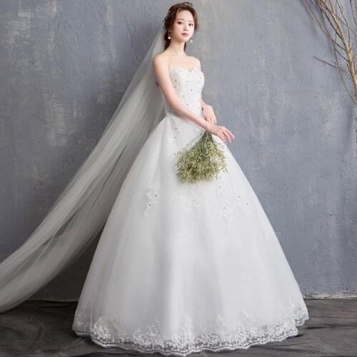 Wedding Dress Lace Up New Bride Strapless Wedding Dress Princess Simple Boat Neck Dresses Ball Gowns