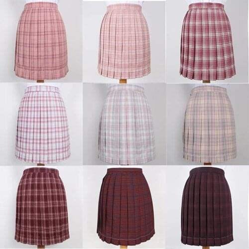 Japanese School Dresses For Girl Wine Red Roes Pink Plaid Pleated Skirt Women JK Uniform Skirt Student Anime Sailor Suit Skirt