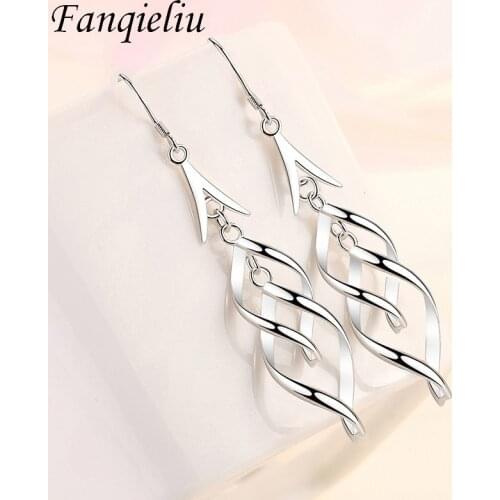 Fanqieliu Real 925 Sterling Silver Drop Earrings For Women Double Leaf Long Style Dangle Earrings FQL21349