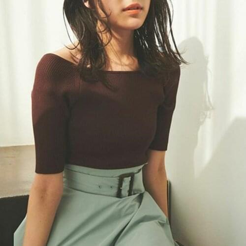 Kuzuwata 2021 Summer New Women Jumpers O Neck Half Sleeve Back Bowknot Drawstring Knitted Pullovers Japanese Fashion Sweater