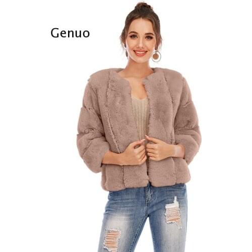 Winter Women Faux Fur Coat Thicken Short Style Soft Artificial Furs Jacket Long Sleeve O Neck Fluffy Solid Color Overcoat