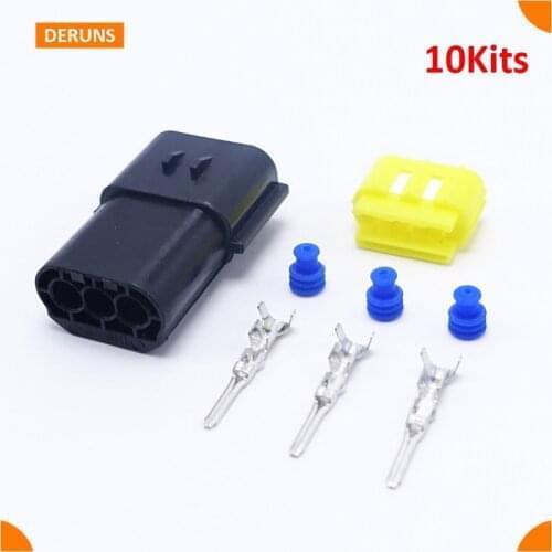 10 kits Male 3Pins Amp Sealed Connector For Automotive Car Truck