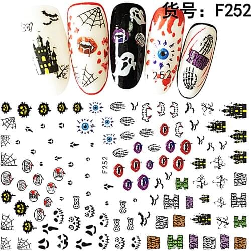 10PCS Halloween Series Scary Demon Pumpkin Head Vampire Pattern Wizard Hat Nail Sticker Nail Slider Decoration Beauty Tool