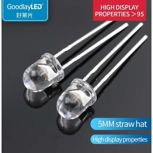 1000PCS 5mm straw hat high display finger short straight plug LED light bead white warm white light-emitting diode