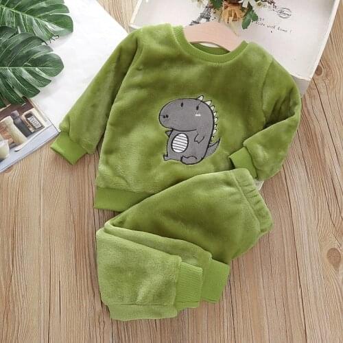 Toddler Boys Dinosaur Nightwear Girls Pajamas Set Baby Kids Long Sleeve Flannel Sleepwear Suit 2021 Winter Children Clothes 2PCS