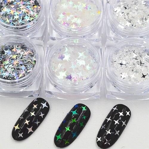 6 Pieces Mixed Sizes Starlight Nail Art Decals Glitter Sequins Flake Beautiful nail art Decoration Manicure Supplies Tools