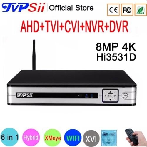 8MP 4K Silver Panel Audio Xmeye H.265+ Hi3531D 4CH/8CH 8 Channel Hybrid Coaxial 6 in 1 XVI TVI CVI NVR WIFI AHD CCTV DVR