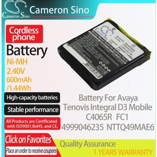 CameronSino Battery for Avaya Tenovis Integral D3 Mobile C4065R fits Nortel NTTQ49MAE6 Cordless phone Battery,Landline battery