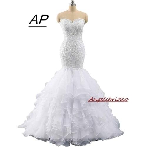 Angelsbridep Charming Mermaid Wedding Dresses 2021 Bridal Gowns With Court Train Beadings Ball Gown Vestido De Noiva Casamento