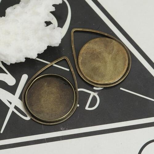 DoreenBeads Hot Copper Cabochon Settings Pendants Drop Antique Bronze Jewelry DIY Charms (Fits 20mm Dia.) 31mm x 23mm, 5 PCs