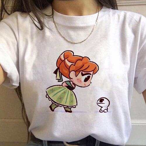 Frozen Princess Anna and Little snowman Prints Tshirt Harajuku Art Female T-shirt Vogue Kawaii Girls Tees