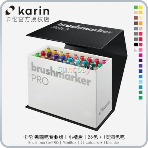 KARIN Brushmarker PRO Mini Box 26 Color Set + 1 Blender,Built-in Soft Head Ideal for Painting and Hand Climbing