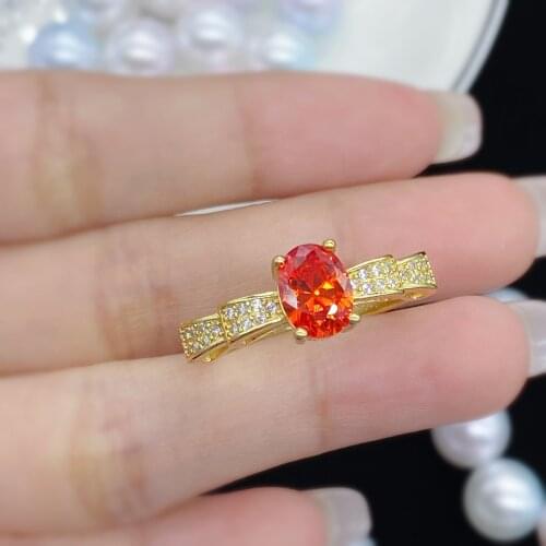 925 Orange Red Zircon Celebrity Hot new Product Full Diamond Fashion Exquisite Color Treasure Adjustable Ring For Women Jewelry