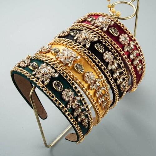 Korean Retro Baroque Headdress Full Crystal Rhinestone Chain Ladies Headband Fashion Elegant Girls Jewelry Accessories Wholesale