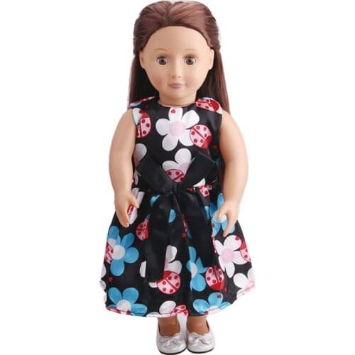 Doll clothes Black print dress toy accessories fit 18 inch Girl dolls and 43 cm baby doll c206