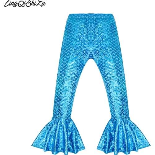 Mermaid Scale Printing Summer Autumn Baby Girls Leggings Skinny Full Pants Leggins Girl Clothes 3-9Y 0300