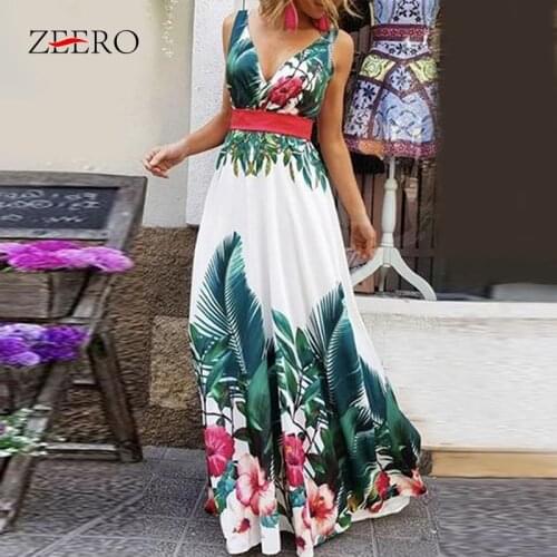 Summer Women Floral Print Sexy Deep V Neck Beach Long Dress Elegant Female Vintage Plus Size Maxi Party Dresses Vestidos 4XL