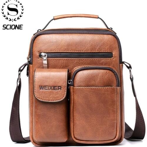 Fashion Men Shoulder Bag PU Leather Handbag for Man Large Capacity Male Crossbody Bags Business Zipper Man Messenger Bag Brown