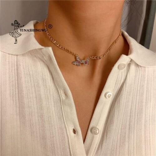 Fashion Butterfly Necklace Gold Silver Color Butterfly Necklace Short Paragraph Ladies Holiday Gift Jewelry Inlaid Crystal Girl