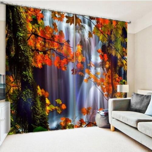 Beautiful Photo Fashion Customized 3D Curtains forest waterfall curtains 3D Curtains For Living room Bed room Office Hotel Home