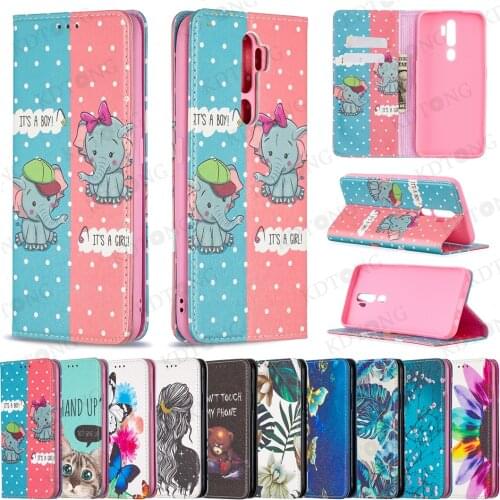 Fashion Painted Flip Wallet With PU Leather Case For OPPO A5 A9 A72 A92 A52 A31 A81 Hidden bracket Card Slots Case Cover Shell