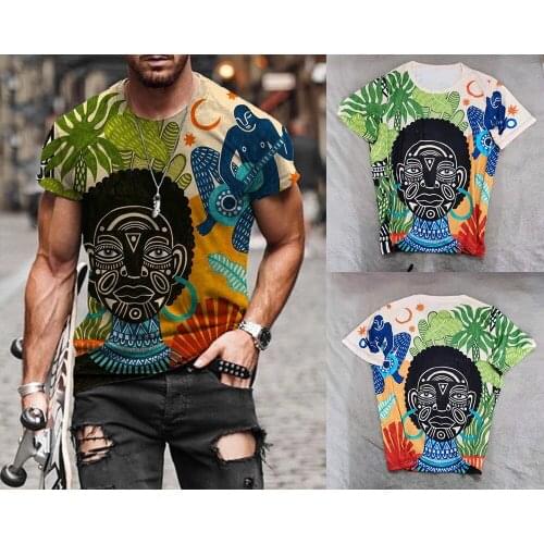 Mens Oversized Vintage Short Sleeve T Shirts 2021 Summer New Fashion Harajuku Ethnic Printed O Collared Man Tshirts Travis Scott