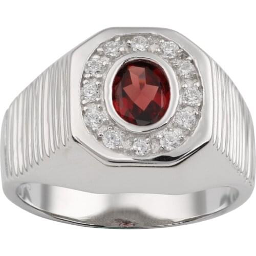 Men Ring 925 Silver Heavy Band Natural Red Garnet 6x8mm Oval Crystal January Birthstone Birthday Gift for Boyfriend R514RGN