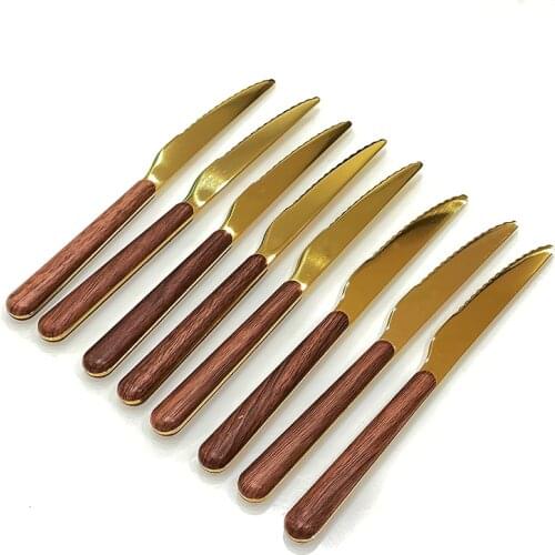 8pcs Steak Knife Set Imitat Wooden Handle Stainless Steel Tableware Western Cutlery Steak Knife Dinner Silverware