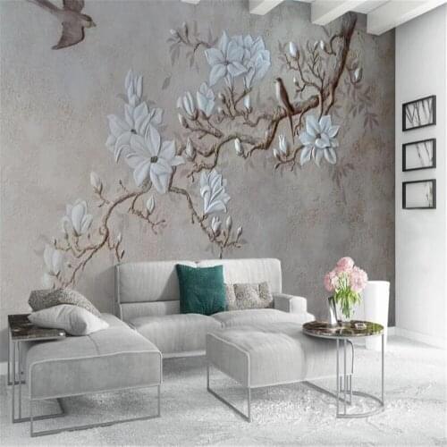 Milofi wall custom 3D printing wallpaper mural three-dimensional relief magnolia flower magpie background wall mural