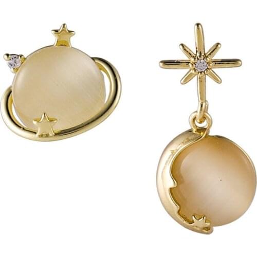 2021 New Star Moon Asymmetry Drop Earrings Korean kolczyki Gold Plated Metal Fashion Earrings for Women сережки Dangle Best Gift