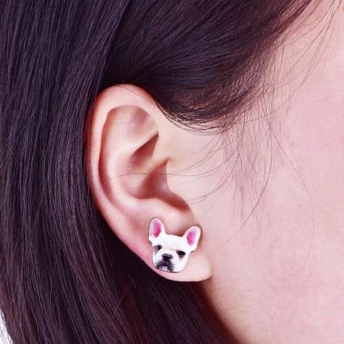 New Color Cute Little Pet Dog Stud Earrings for Women Lovely Enamel Bulldog Earrings Puppy Fashion Jewelry