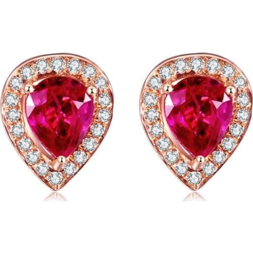 New Sterling Silver Fashion Romantic Water Drop Blood Ruby Stud Earrings 18k Rose Gold Earrings Wholesale For Women Fine Jewelry