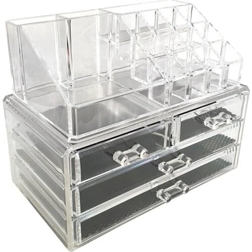 New Clear Acrylic Makeup Storage Case Nail Polish Rack Lipstick Cosmetic Storage Box Holder Desktop Makeup Drawer Organizer
