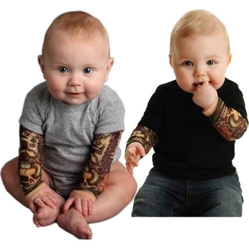 Baby Boy Clothes Fake Tattoo Long Sleeve Bodysuits Cool Casual Newborn Clothing Girl Shirts Tops