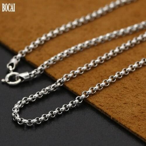 100% real S925 pure silver jewelry Thai silver necklace for men and women 3MM Circle 925 silver womens necklace mens necklace
