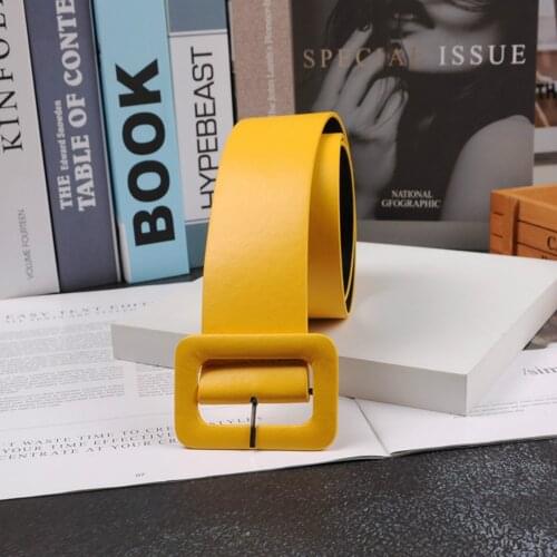 2020 Women Yellow New Fashion Accessories Casual Female Belt Plastic Head Solid Smooth Buckle Stylish Candy Color PU Leather