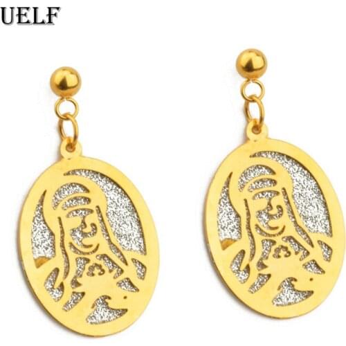 Uelf Religious Jesus Stainless Steel Stud Earring Gold Vintage Gift Jewelry for Men and Women Waterproof