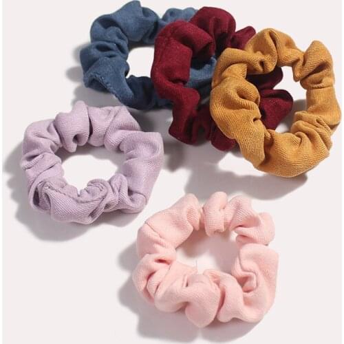 Vintage Classical Style Cotton Scrunchie Small Slim Hair Bands Solid Color Linen Hair Ties Women Ponytail Holder Elastic Rope