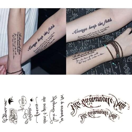 1 Sheet Waterproof English Word Letters Temporary Tattoo Sticker Feather Body Art Tattoos Stickers