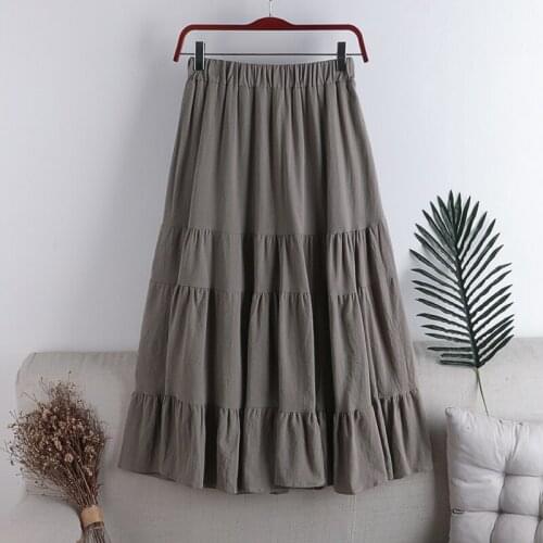2020 New Vintage Autumn Winter Skirts Women Fashion High Waist Solid Cotton Linen Skirt Splicing Female Beach Mid-length Skirts