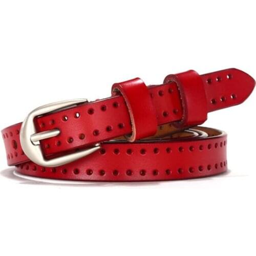 Genuine Leather Women Fashion Belts Pin Buckle Waist Belt Cowskin Metal Decorative Ladies Jeans Belt