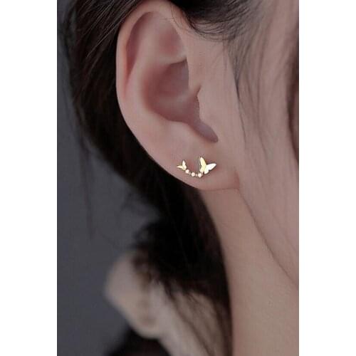 925 Sterling Silver Bohemian Pavé Diamond Arc Double Butterfly Earrings For Women 14k Gold Plating Casual Jewelry Accessories