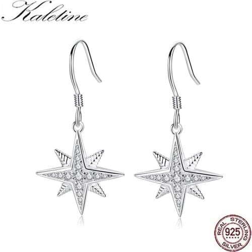 Kaletine 925 Sterling Silver Ear Earrings For Women Female Dazzling Zircon Snowflake Drop Earrings Jewelry Korea Earrings 2019