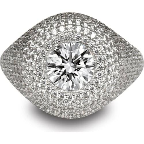 2021 New Full Diamond Retro S925 Silver Personality Micro-Inlaid 1.5CT SONA Stone Luxury Female Ring