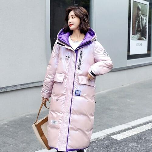 Winter Solid Parkas for Woman Casual Thick Ladies Jackets Hooded Fur Loose Female Puffer Coats Shiny Padded Women Parkas