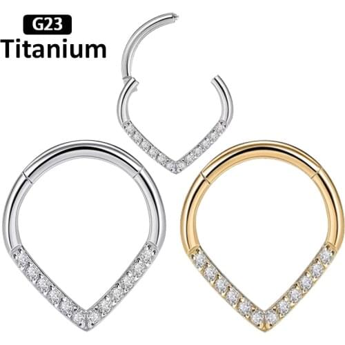 1PS G23 Titanium Zircon stone hight Segment Rings Water Drop Open Small Septum Piercing Nose Earrings body piercing jewelry