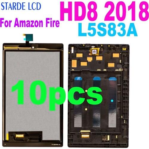 10PCS For Amazon Fire HD8 HD 8 8th Gen 2018 L5S83A LCD Display Touch Screen Digitizer Assembly with Frame Replacement Part