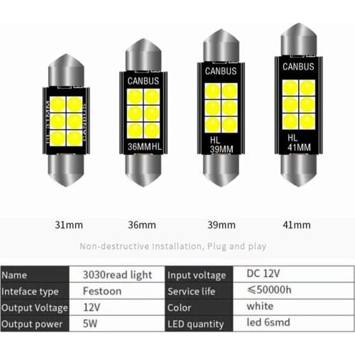 100pcs Blubs 31mm 36mm 39mm 41mm Canbus Festoon Interior NO ERROR 6SMD 3030 Reading Lamp High Bright For Car Led Reading Light